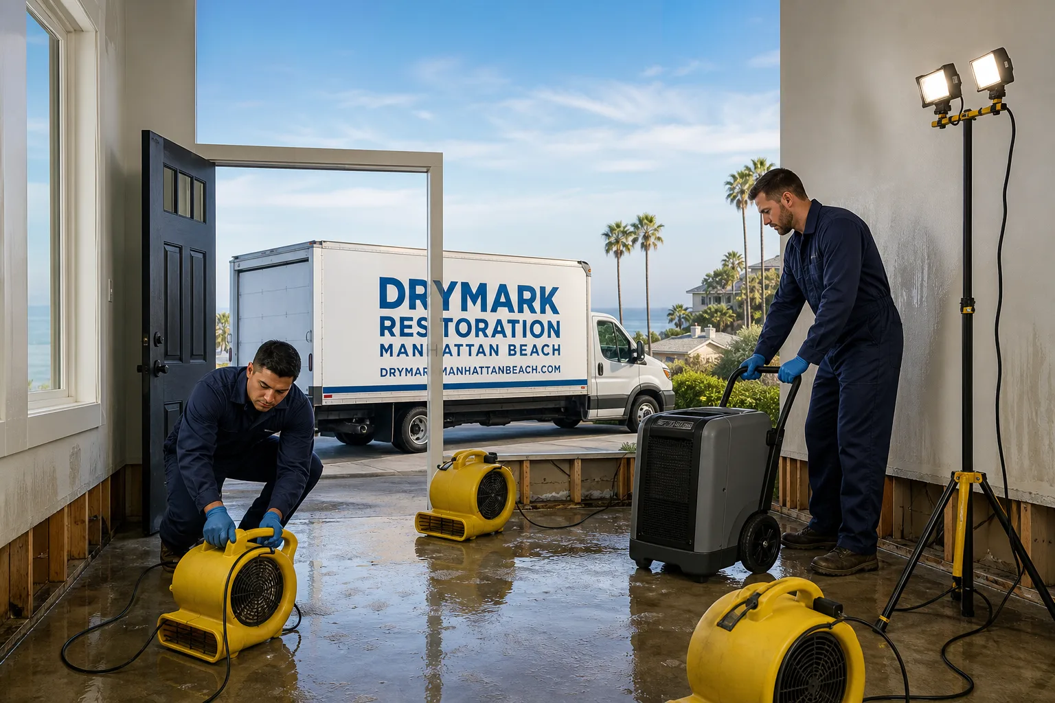 DryMark Restoration Manhattan Beach damage restoration service vehicle and crew in Manhattan Beach, CA